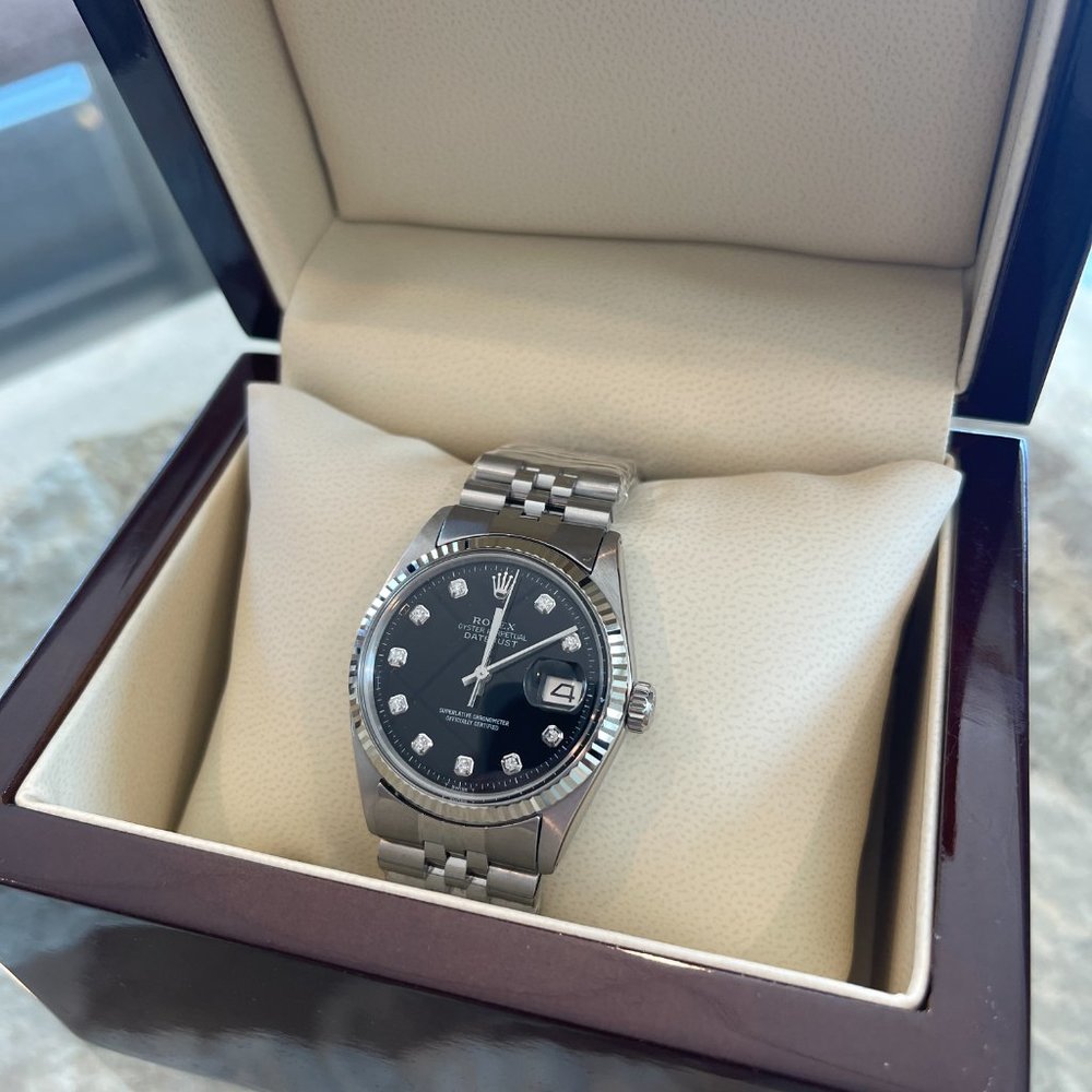 New Rolex Men's 36mm Black Dial Diamond Watch
